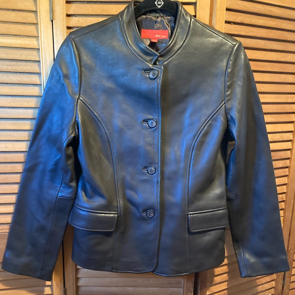 Max USA Chocolate Brown Buttery Soft Genuine Leather Blade Collar Jacket